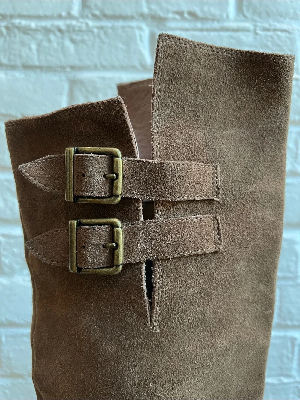 SOLE SOCIETY Brown Suede Over the Knee Lug Sole Low Heel Boots Buckles Size 6